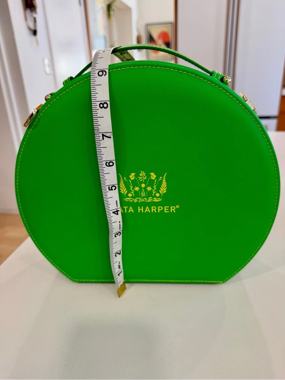 Tata Harper Bright Green Round Cosmetic Case with Gold Logo